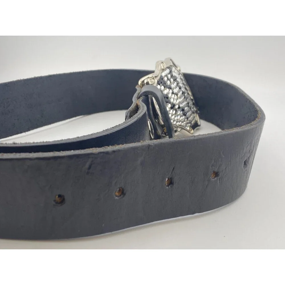 Vtg LEATHEROCK Western Belt Sz 30 Rhinestone Buckle Spain Cowgirl Leather USA